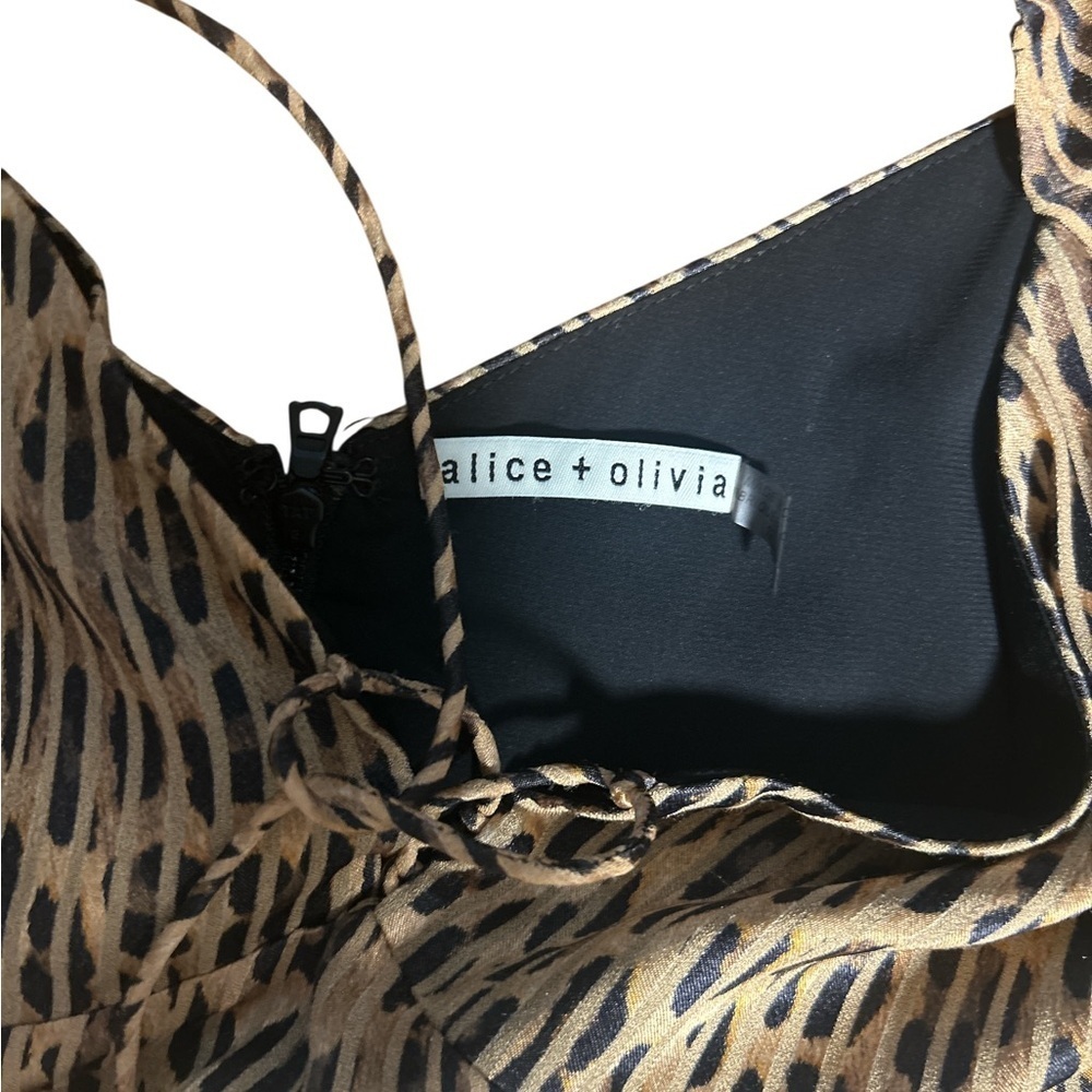 Alice + Olivia Leopard Print Puff Sleeve Mini Dress in Tan and Black - Picture 6 of 6
